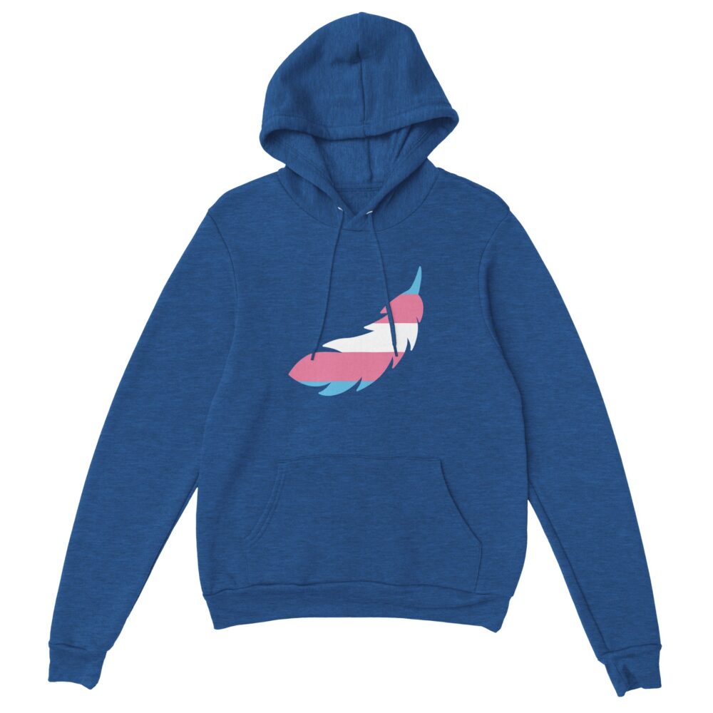 Trans Pride Hoodie A Feather Print. Heather Blue