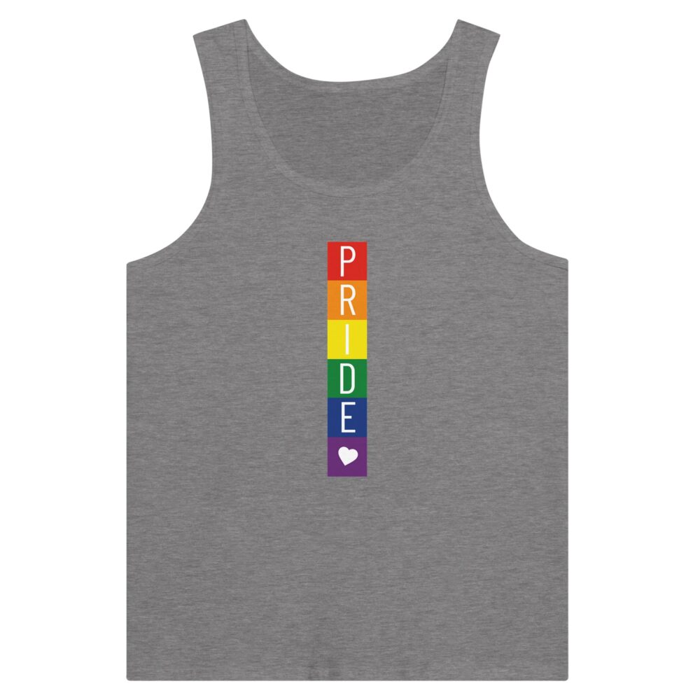 Rainbow Blocks Pride & Heart Tank Top. Grey