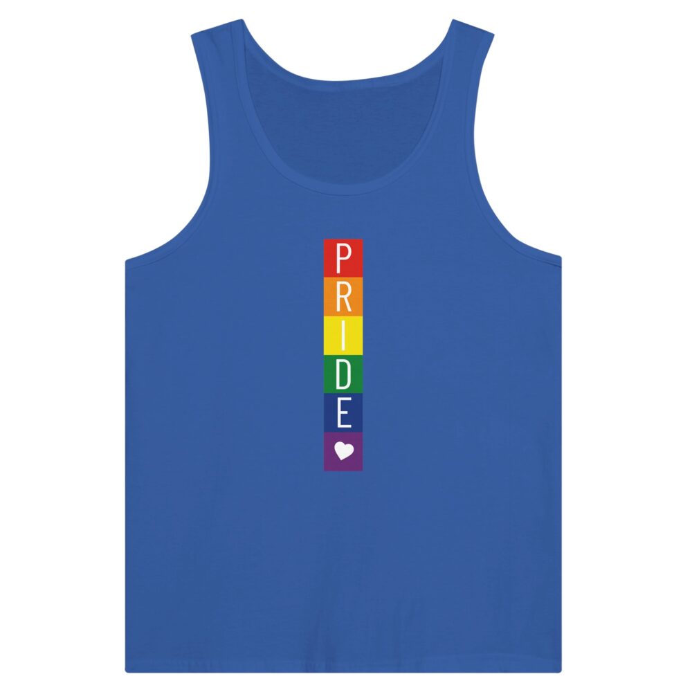Rainbow Blocks Pride & Heart Tank Top. Blue
