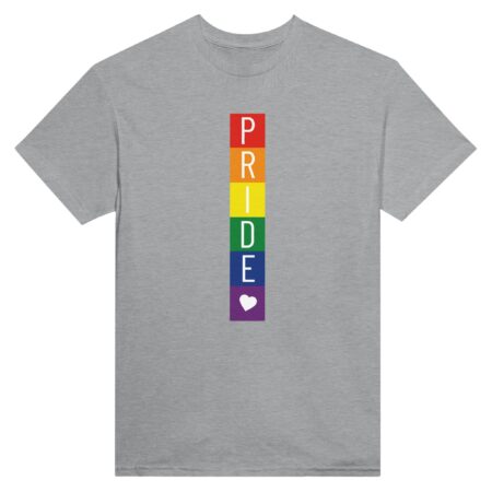 Rainbow Blocks Pride & Heart T-shirt. Light Grey