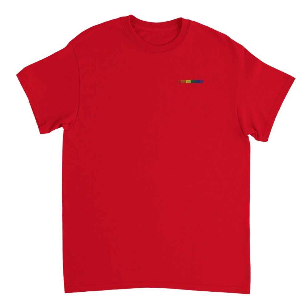 Rainbow Colors Embroidered T-shirt. Red