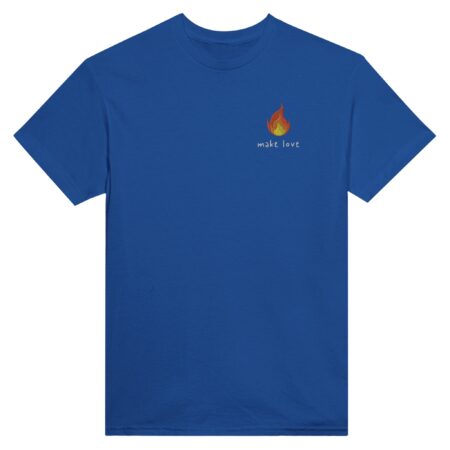 Make Love Embroidered T-shirt. Blue