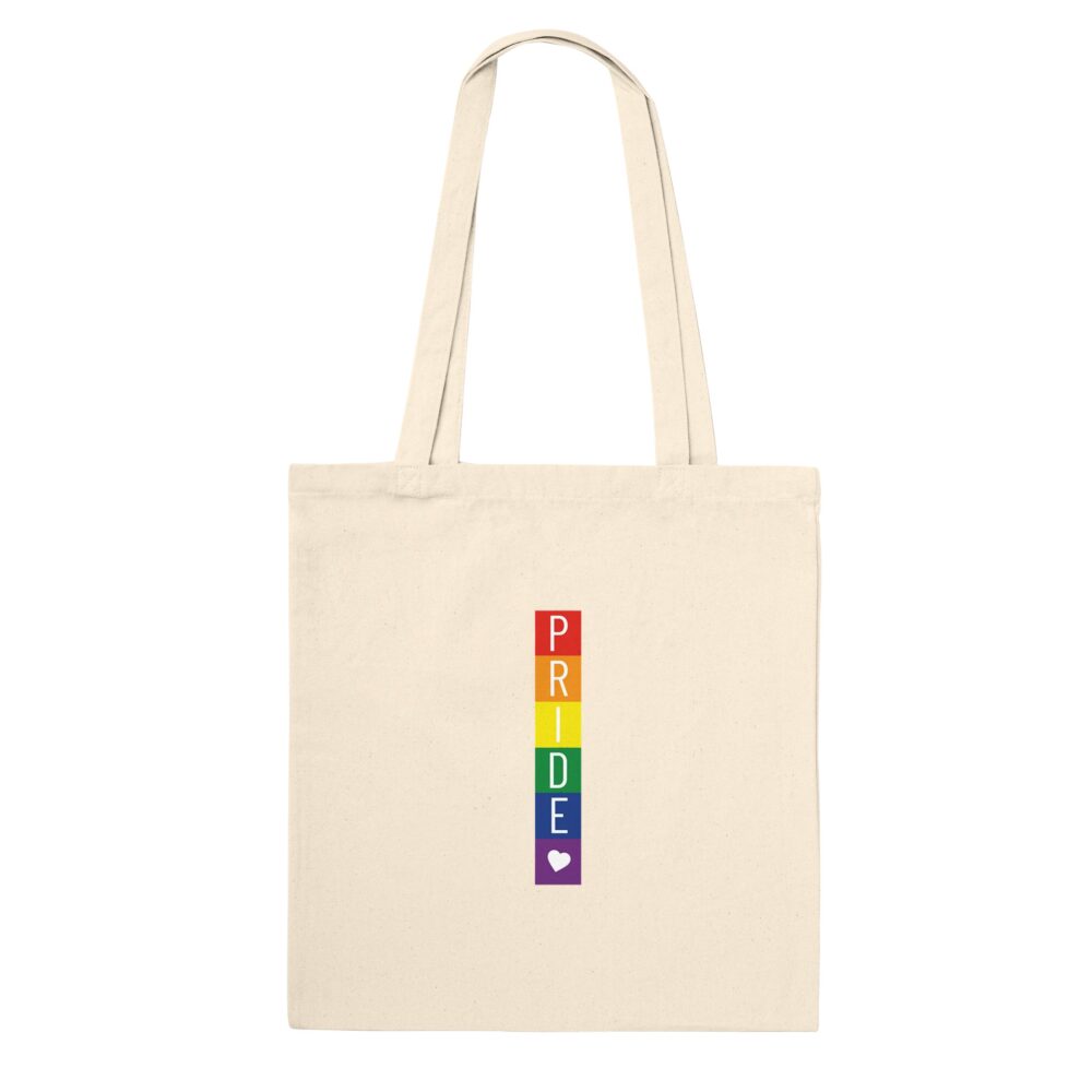 Rainbow Blocks Pride & Heart Tote Bag. Natural