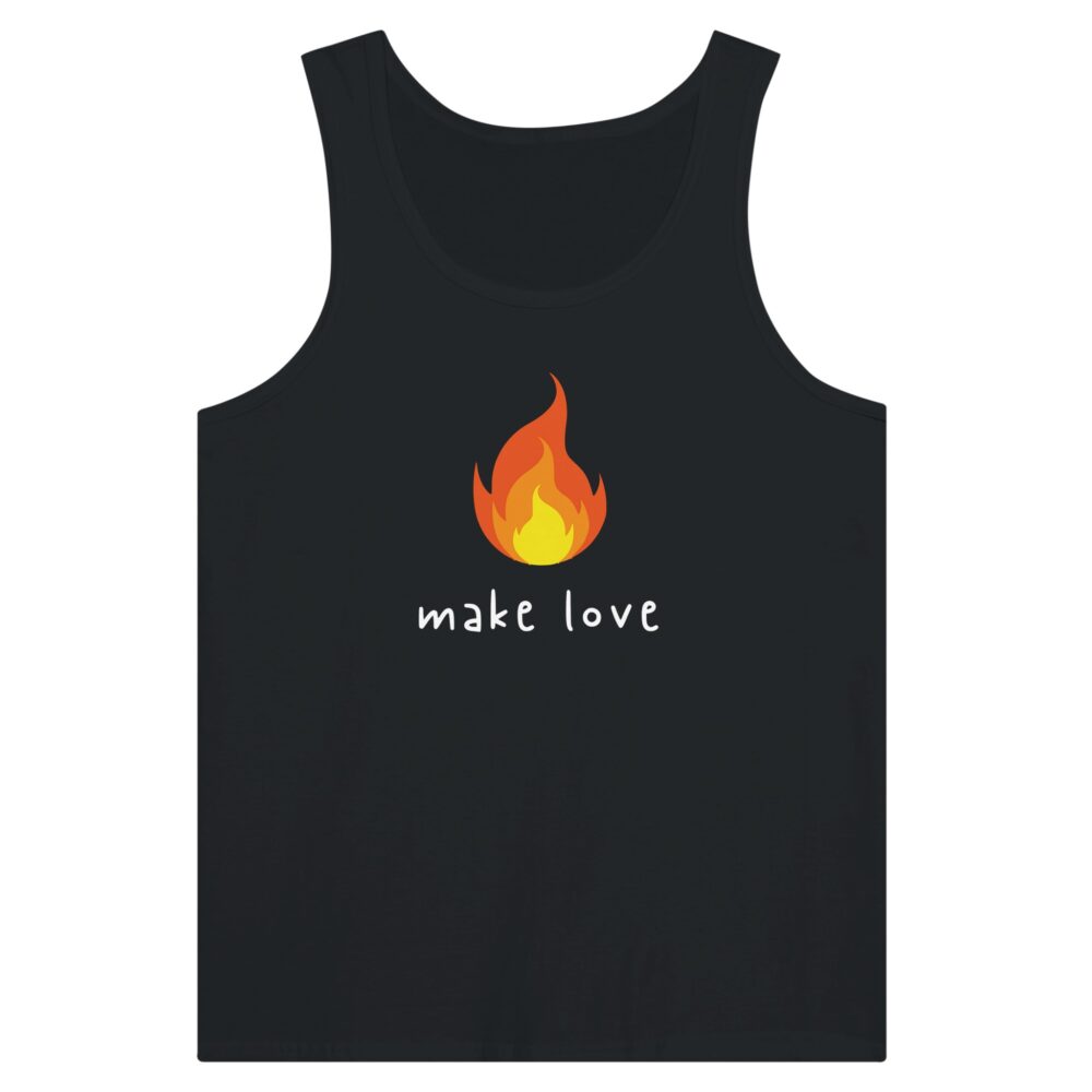 Make Love Tank Top with Flame Print. Black