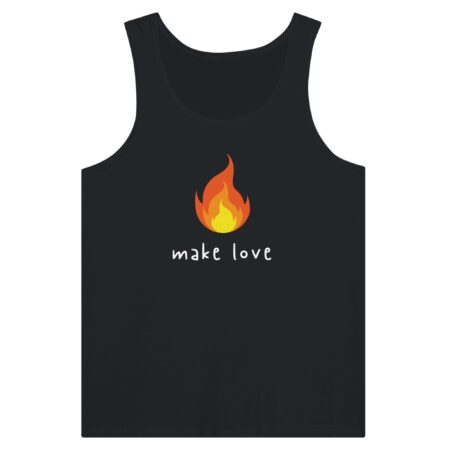 Make Love Tank Top with Flame Print. Black