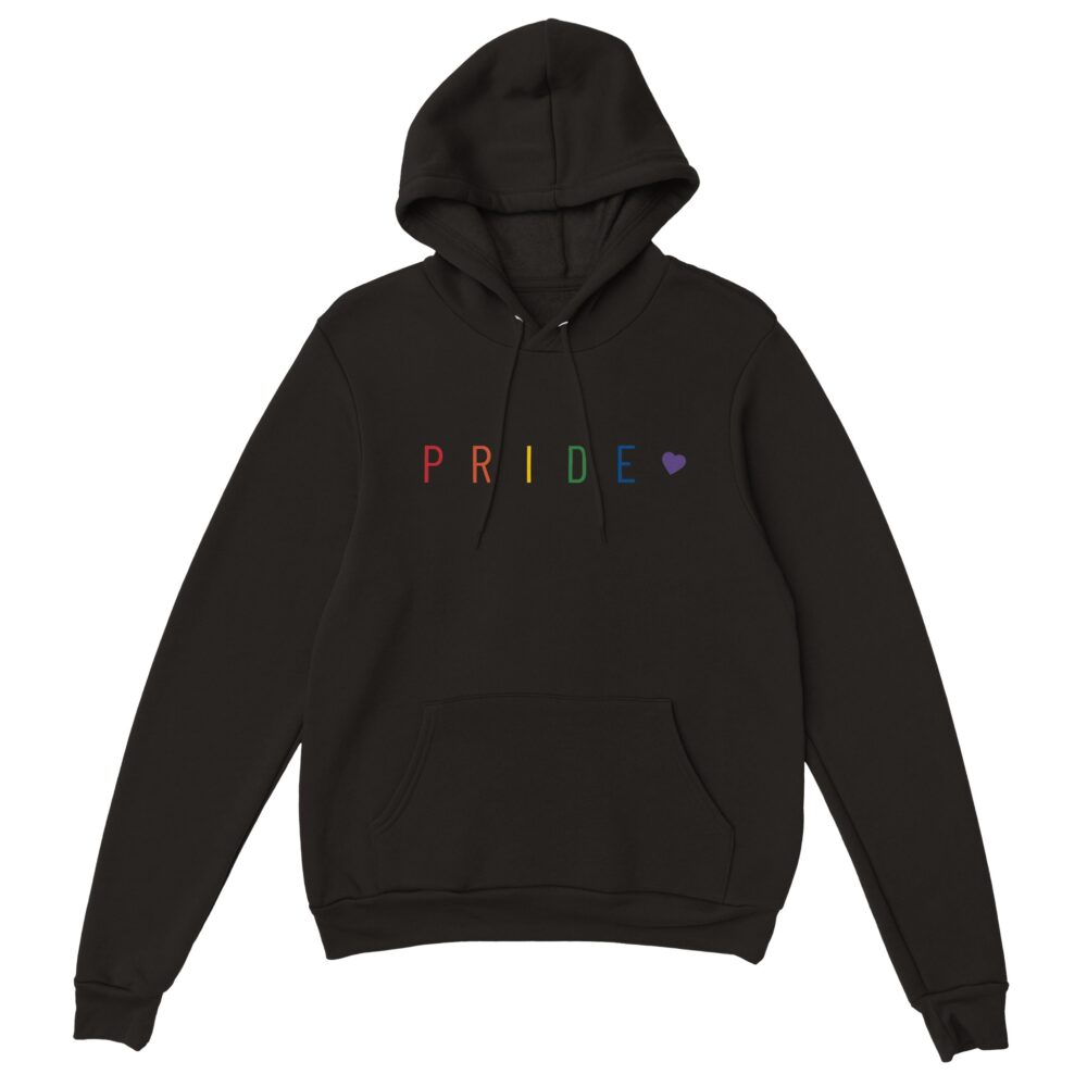 Pride Text And Heart Rainbow Hoodie. Black