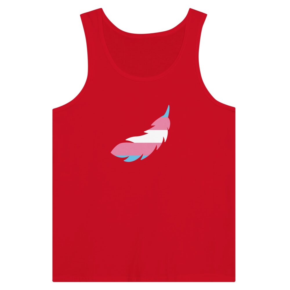 Trans Pride Tank Top A Feather Print. Red