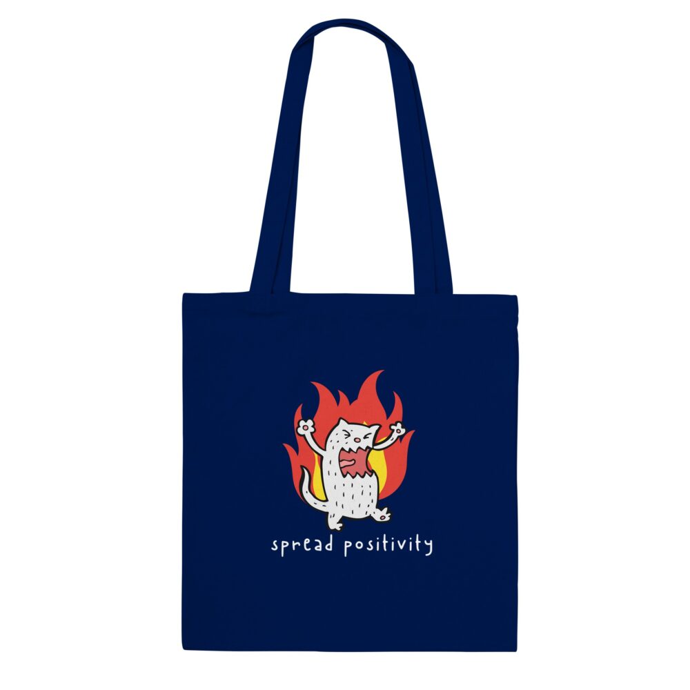 Spread Positivity Angry Cat Tote Bag. Navy