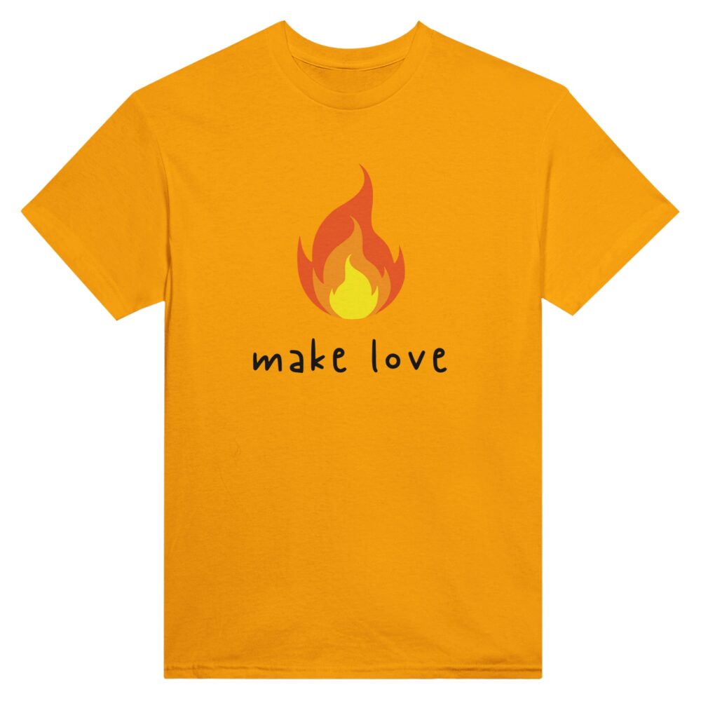 Make Love T-shirt with Flame Print. Yellow