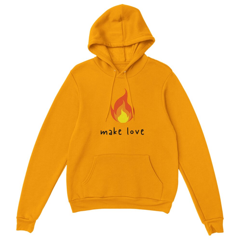 Make Love Hoodie with Flame. Yellow