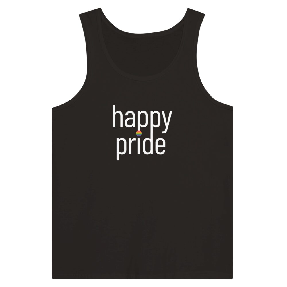 Happy Pride Slogan Tank Top. Black