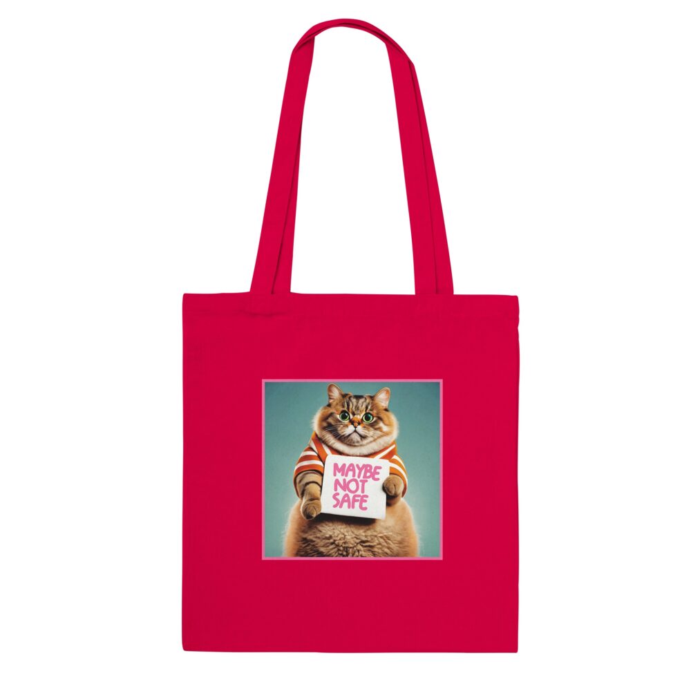Funny Cat Tote Bag: Maybe Not Safe Red