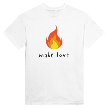 Make Love T-shirt with Flame Print. White