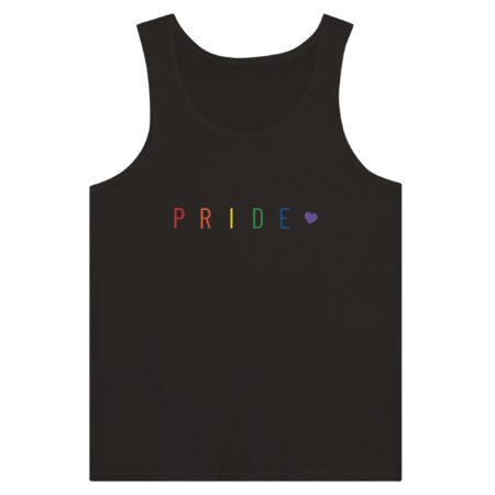 Pride Text And Heart Rainbow Tank Top. Black