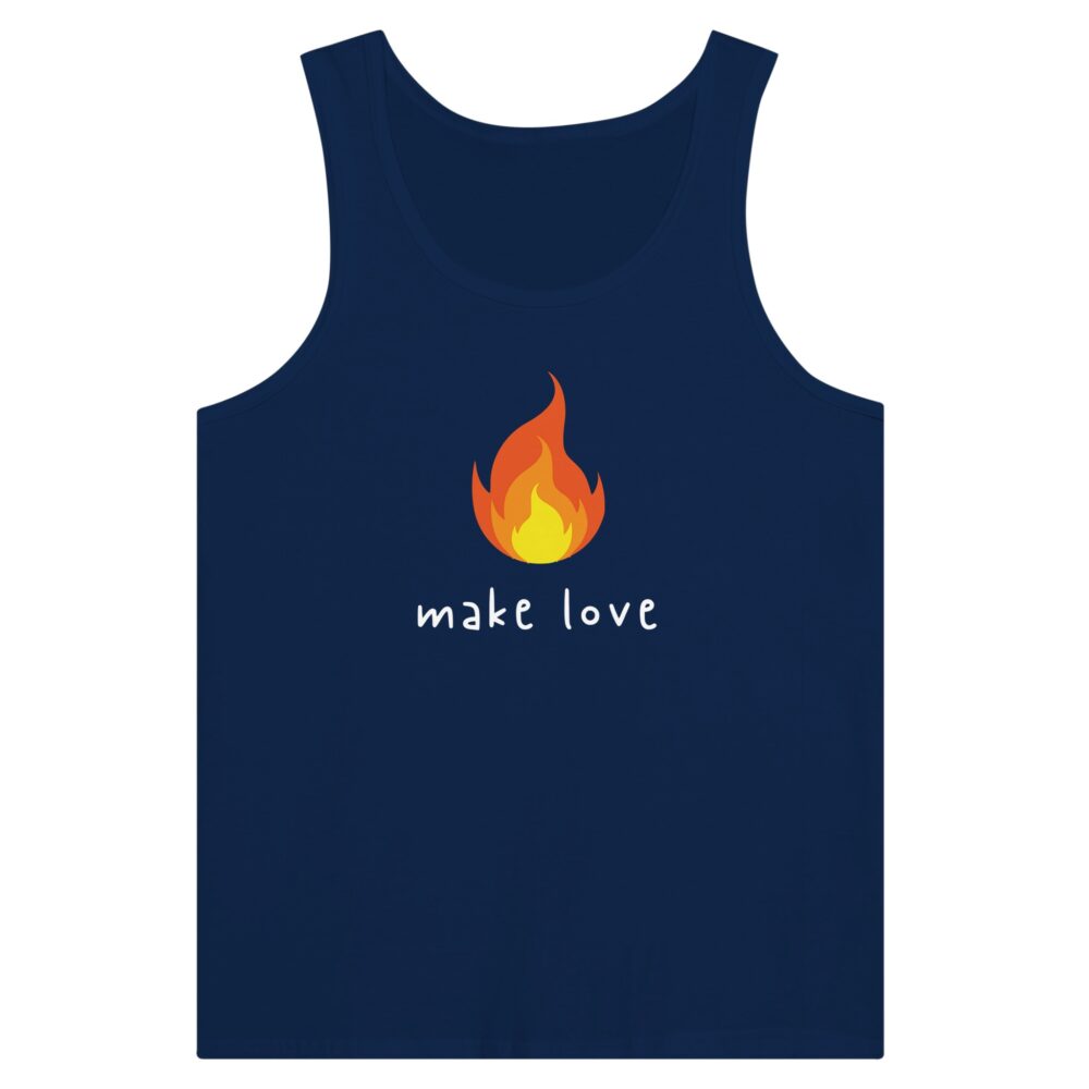 Make Love Tank Top with Flame Print. Navy