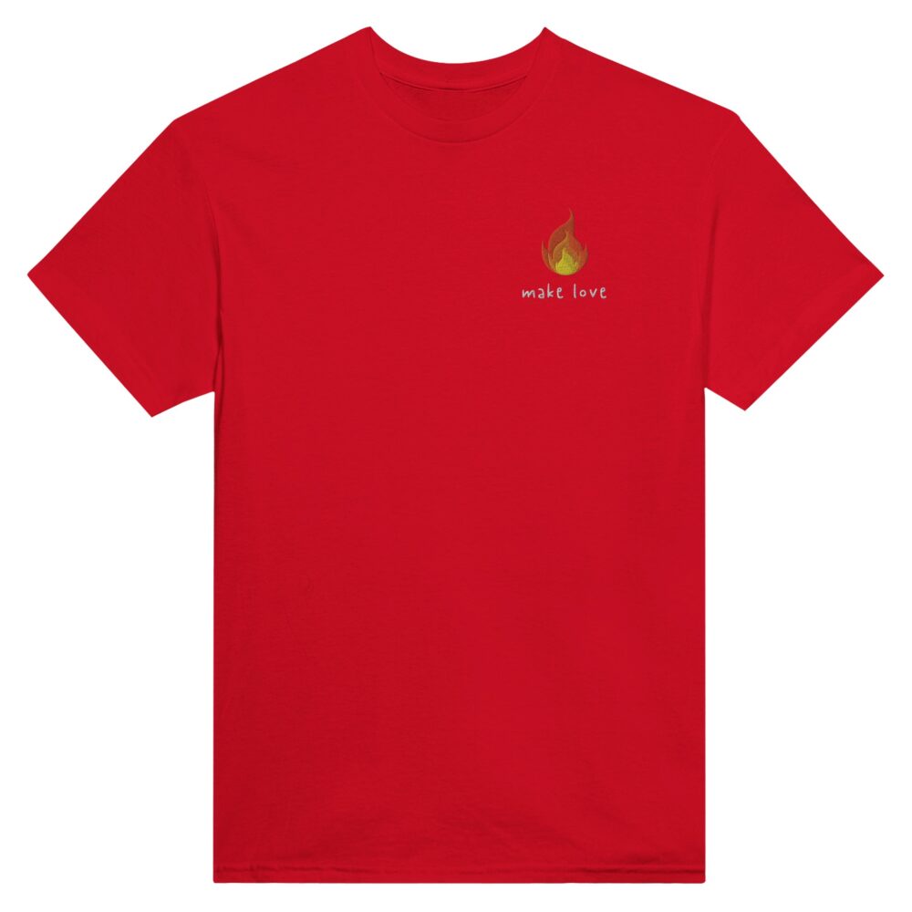 Make Love Embroidered T-shirt. Red