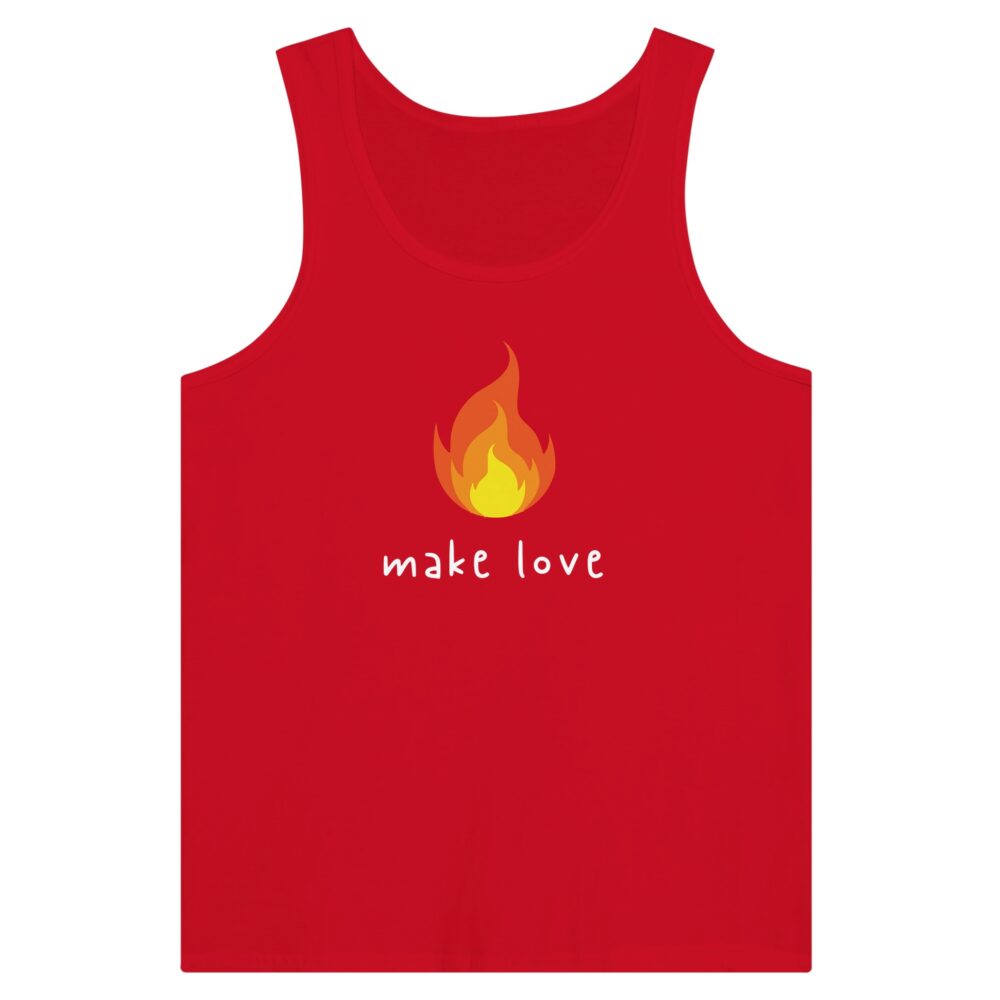 Make Love Tank Top with Flame Print. Red