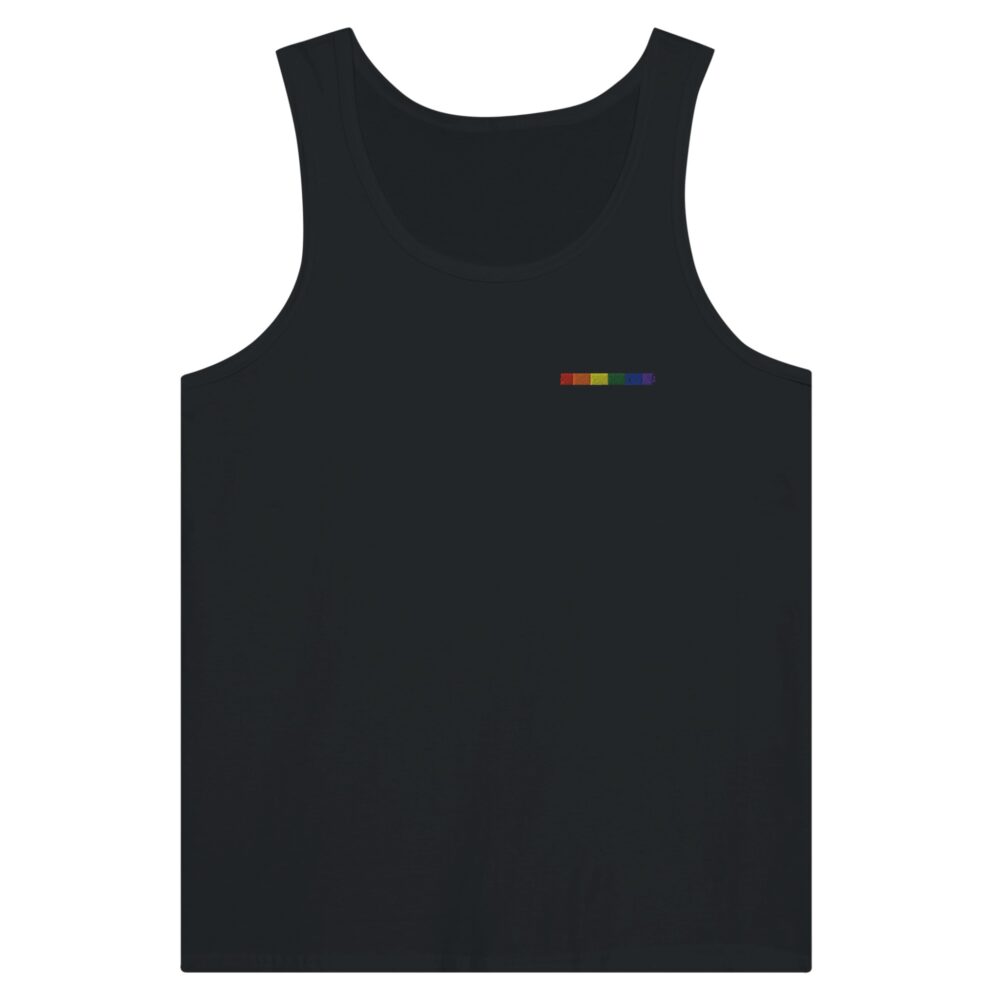 Rainbow Colors Embroidered Tank Top. Black