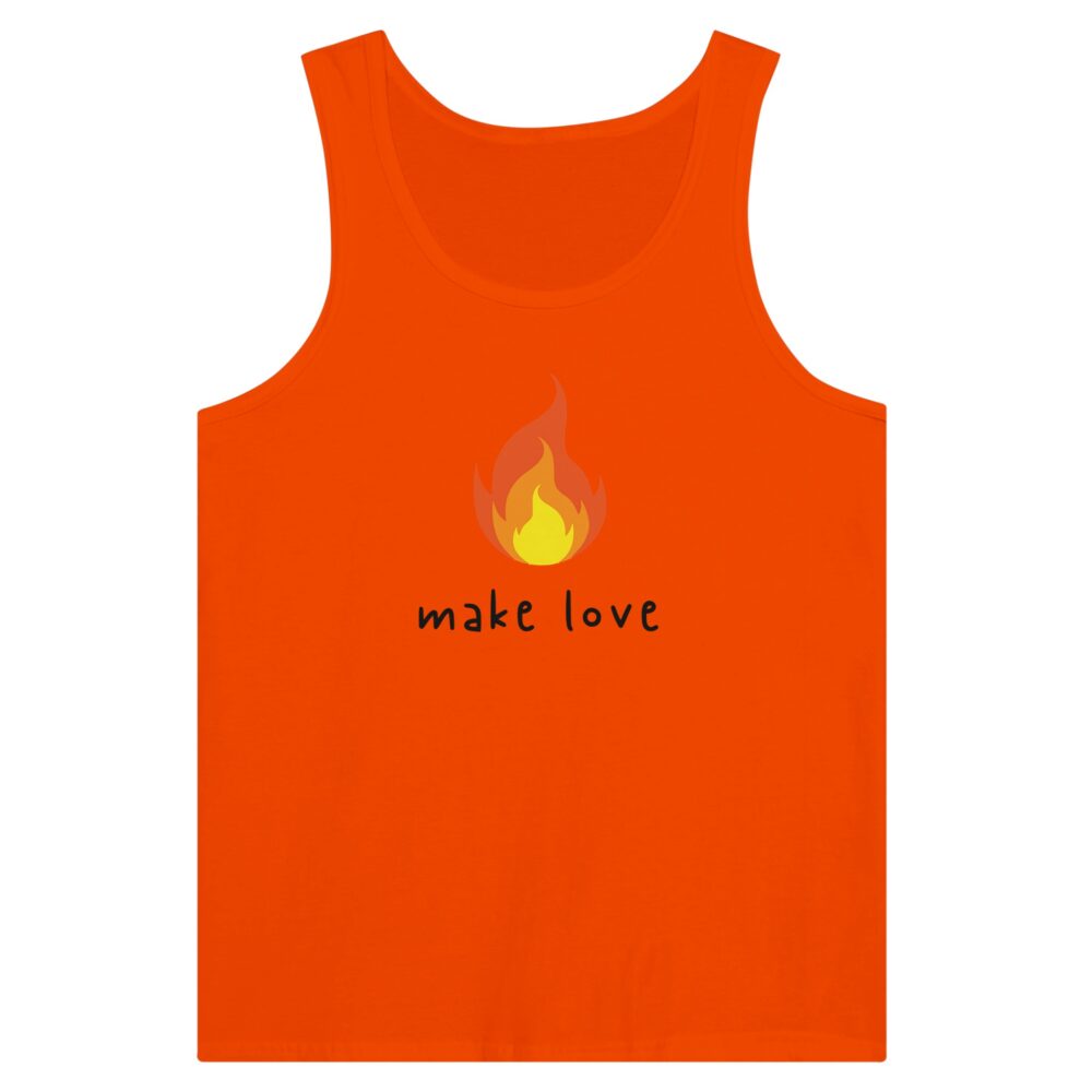 Make Love Tank Top with Flame Print. Orange