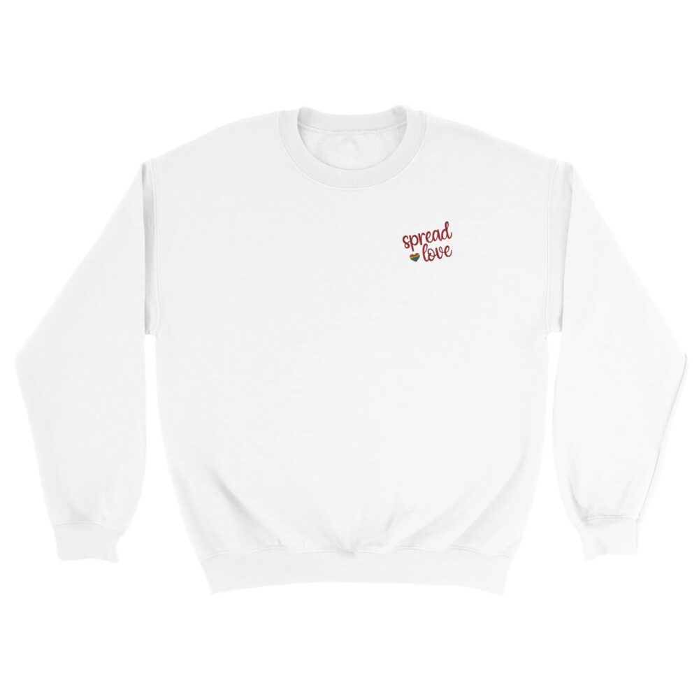 Spread Love Embroidered Pride Sweatshirt. White