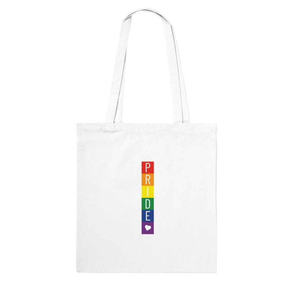 Rainbow Blocks Pride & Heart Tote Bag.White