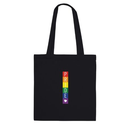 Rainbow Blocks Pride & Heart Tote Bag. Black