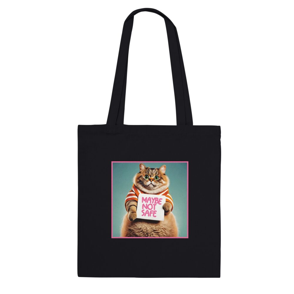 Funny Cat Tote Bag: Maybe Not Safe Black