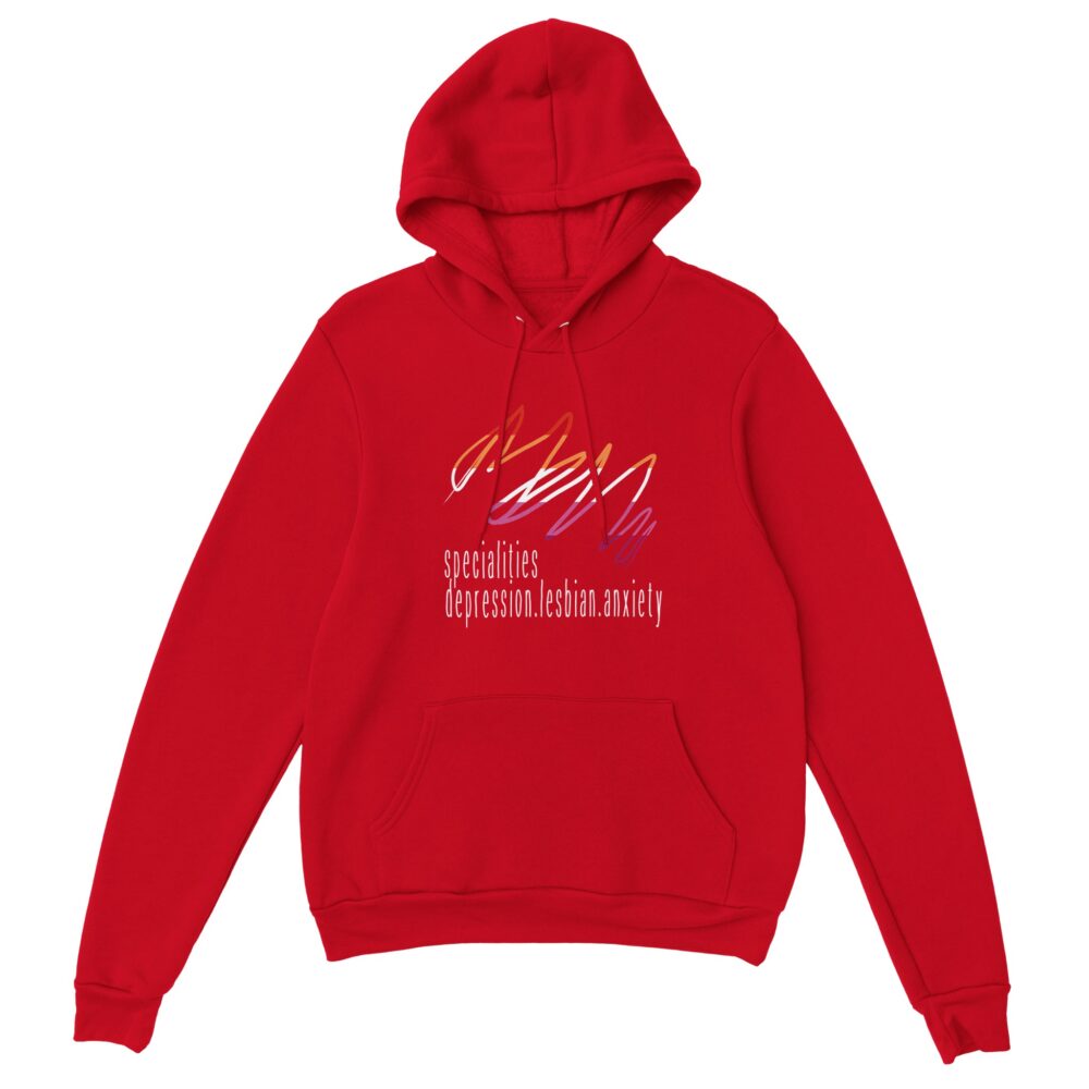 Lesbian Specialities Funny Hoodie. Red
