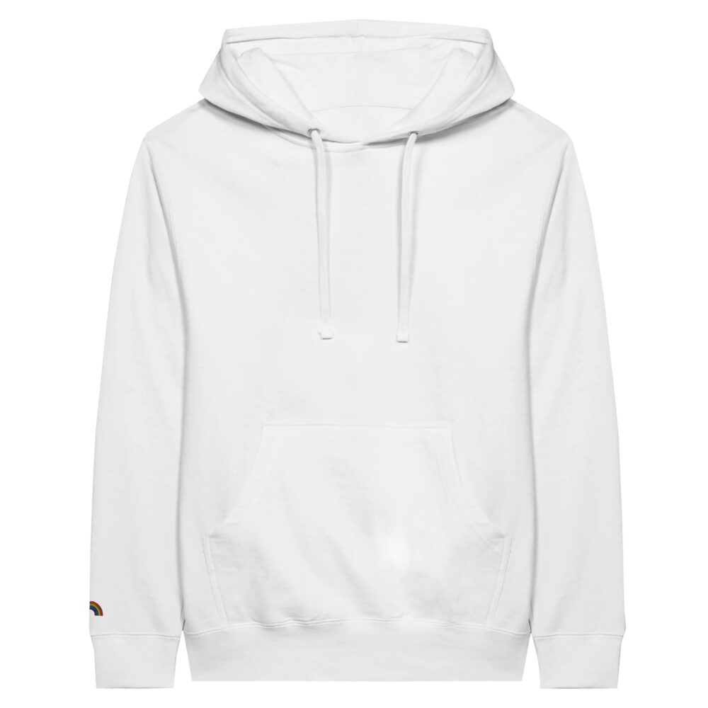 Minimalist Rainbow Embroidered Hoodie. White