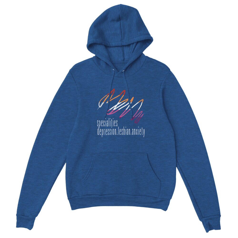 Lesbian Specialities Funny Hoodie. Heather Blue