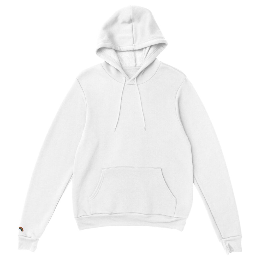 Minimalist Rainbow Embroidered Hoodie. White