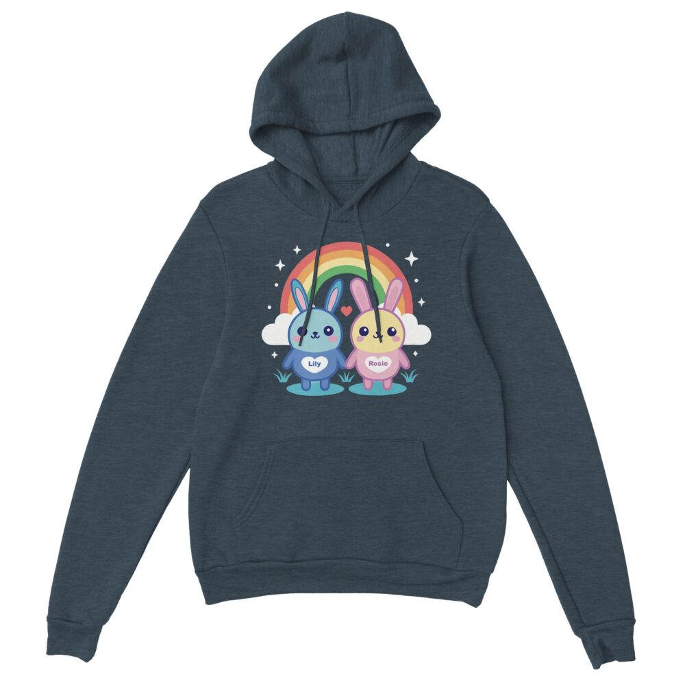 Adorable Bunny Friends Graphic Hoodie Grey Color