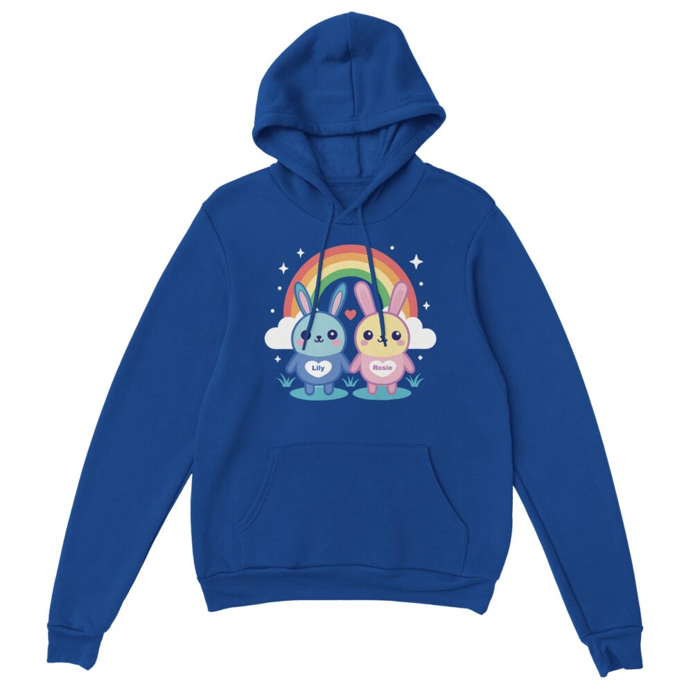 Adorable Bunny Friends Graphic Hoodie Blue Color