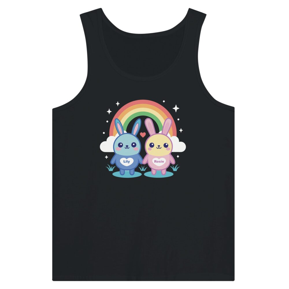 Adorable Bunny Friends Graphic Tank Top Black Color