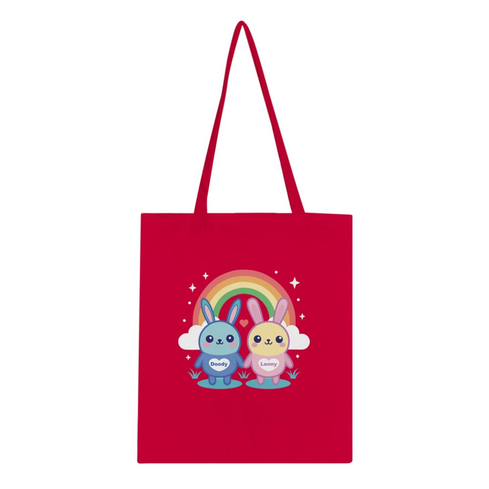 Adorable Bunny Friends Graphic Tote Bag: Red