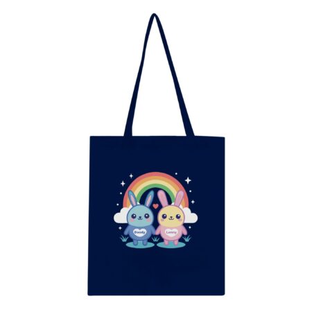 Adorable Bunny Friends Graphic Tote Bag: Navy Color