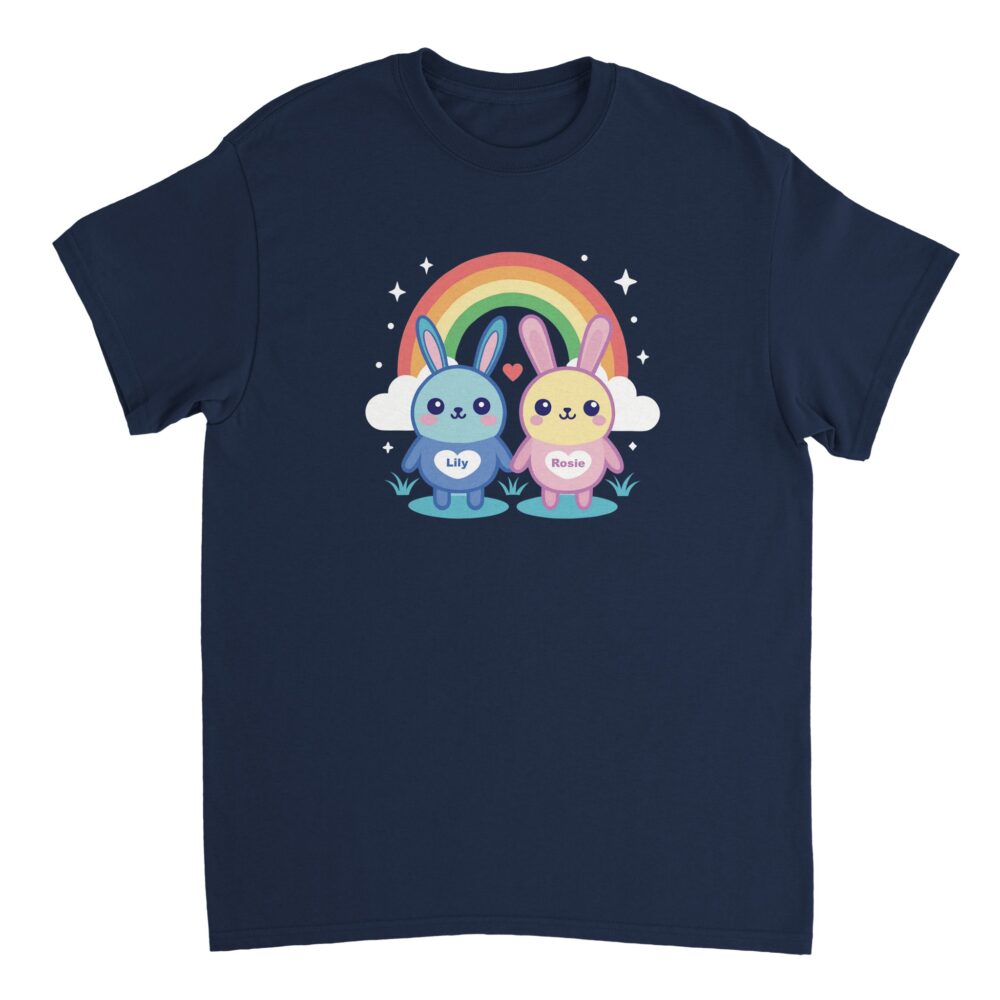 Adorable Bunny Friends Graphic T-Shirt Navy Color