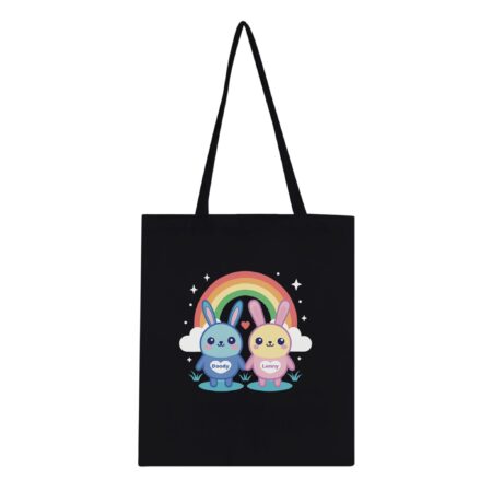 Adorable Bunny Friends Graphic Tote Bag: Black