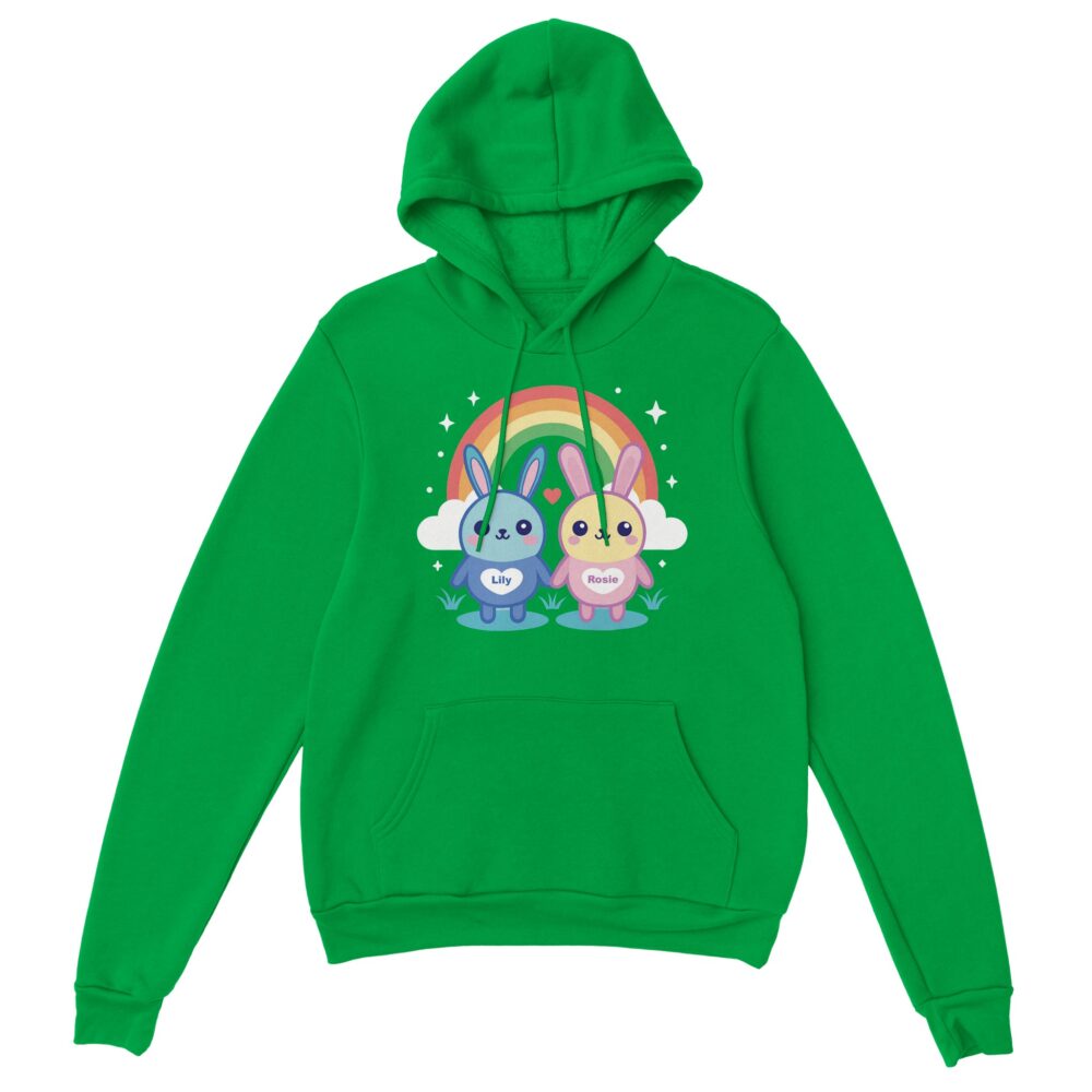 Adorable Bunny Friends Graphic Hoodie Green Color