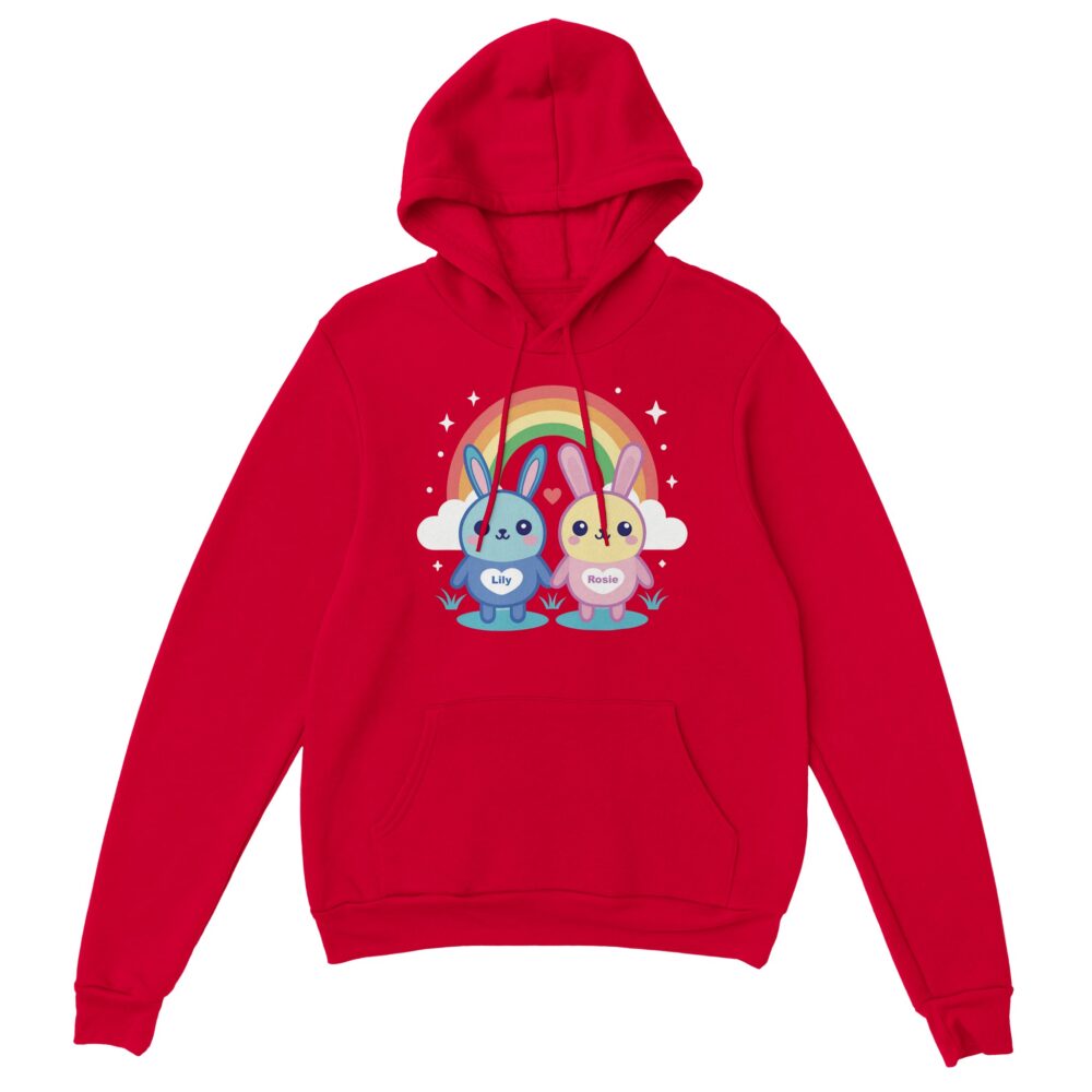 Adorable Bunny Friends Graphic Hoodie Red Color