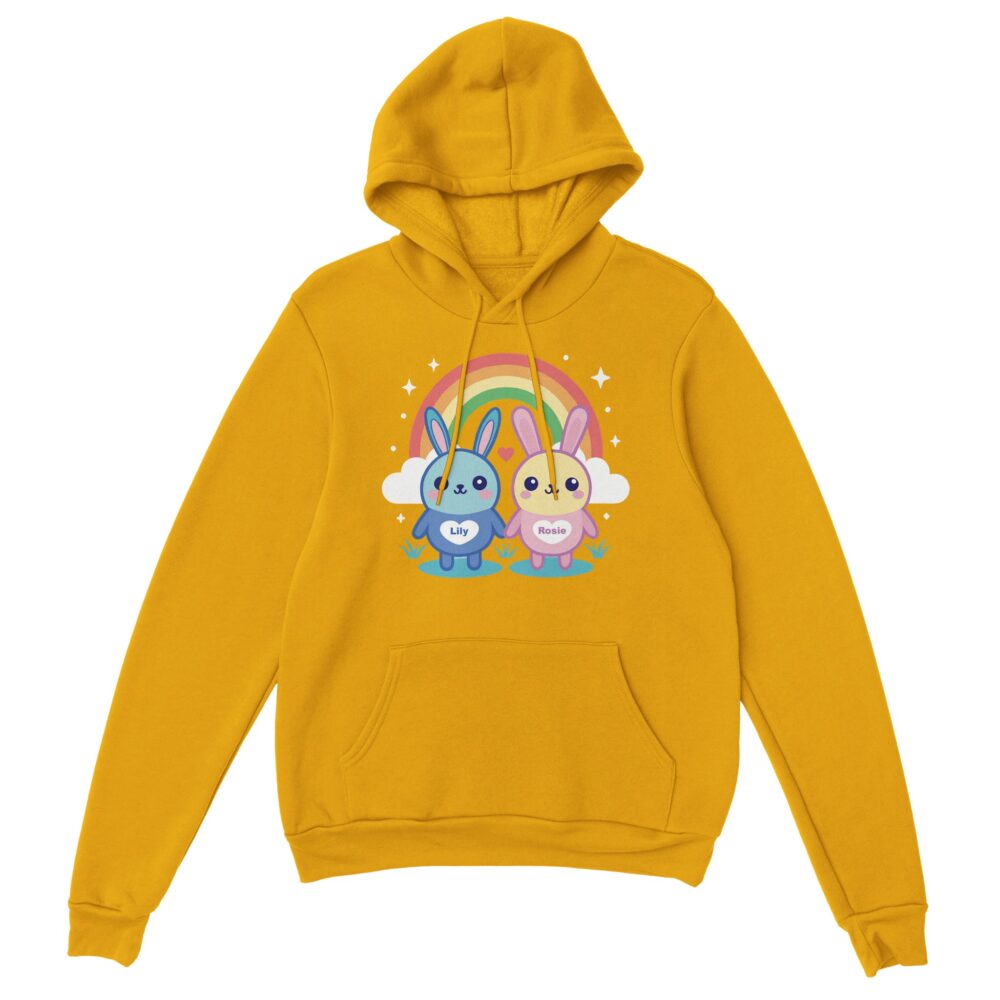 Adorable Bunny Friends Graphic Hoodie Yellow Color