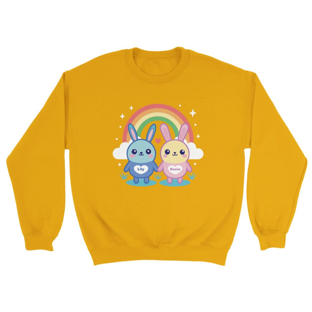 Adorable Bunny Friends Graphic Sweatshirt Yellow Color