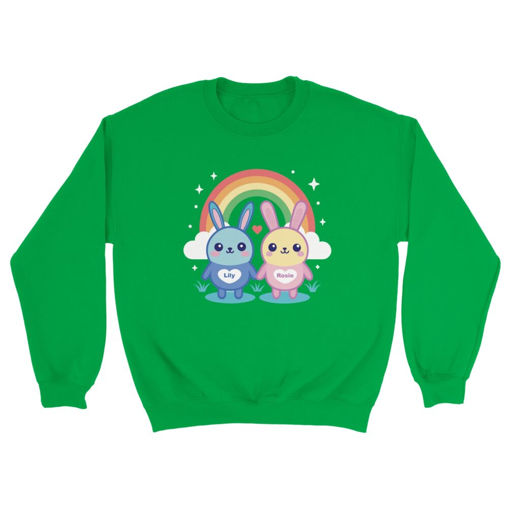 Adorable Bunny Friends Graphic Sweatshirt Green Color