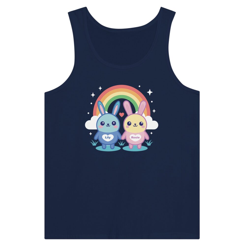 Adorable Bunny Friends Graphic Tank Top Navy Color