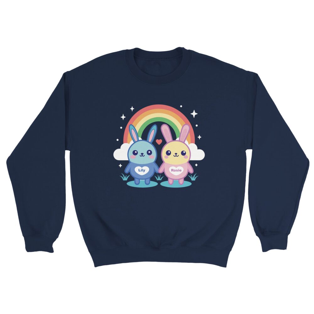 Adorable Bunny Friends Graphic Sweatshirt Navy Color