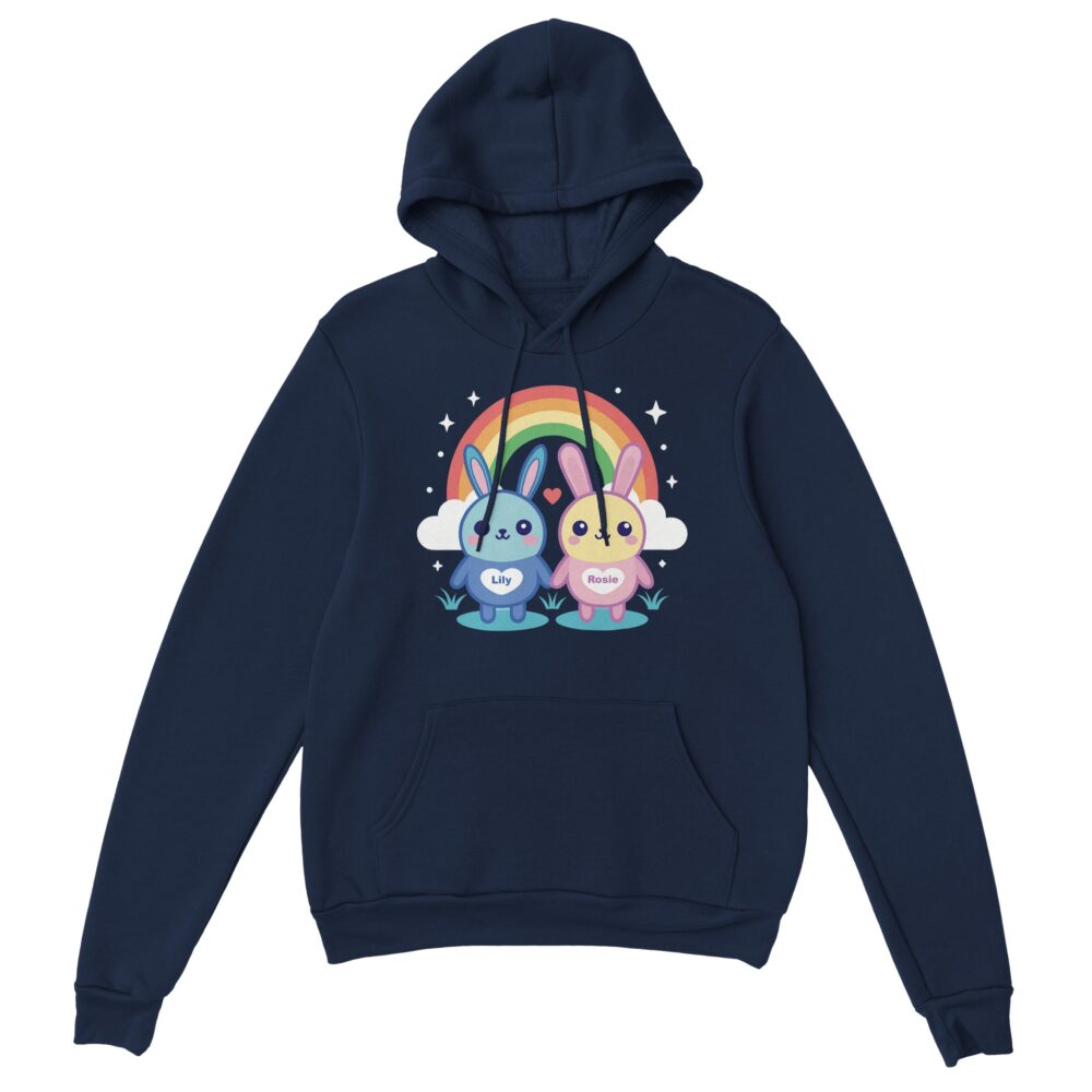 Adorable Bunny Friends Graphic Hoodie Navy Color