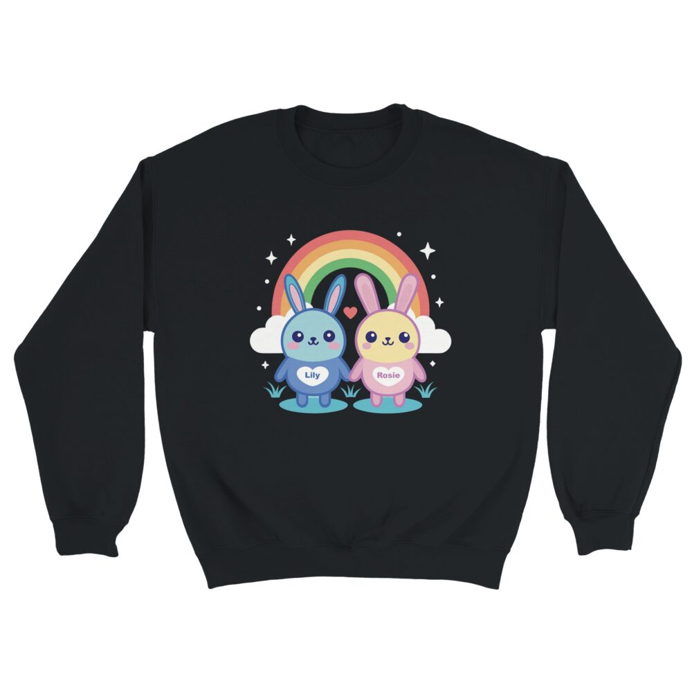 Adorable Bunny Friends Graphic Sweatshirt Black Color