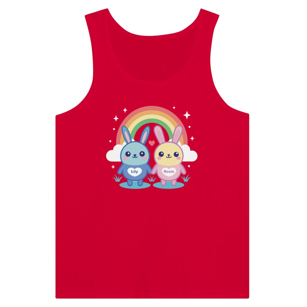 Adorable Bunny Friends Graphic Tank Top Red Color